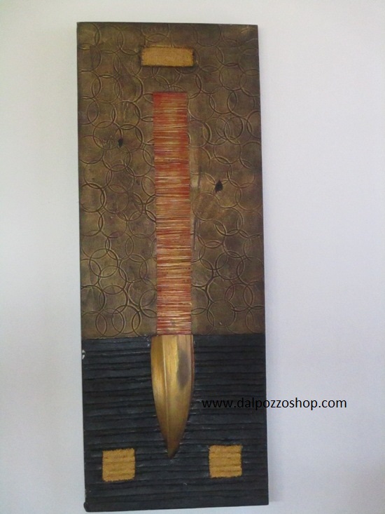 Quadro batik dipinto a mano con applicazione in rilievo 120x45